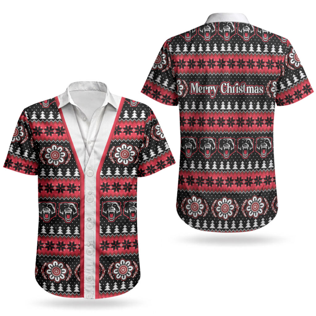 Perth Bears Rugby Christmas Couples Matching Short Sleeve Bodycon Dress and Hawaiian Shirt Aboriginal Seamless Cardigan Inspired