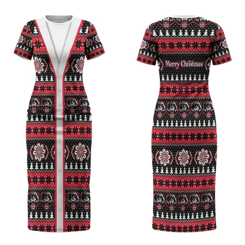 Perth Bears Rugby Christmas Couples Matching Short Sleeve Bodycon Dress and Hawaiian Shirt Aboriginal Seamless Cardigan Inspired