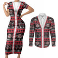 Perth Bears Rugby Christmas Couples Matching Short Sleeve Bodycon Dress and Long Sleeve Button Shirt Aboriginal Seamless Cardigan Inspired