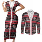 Perth Bears Rugby Christmas Couples Matching Short Sleeve Bodycon Dress and Long Sleeve Button Shirt Aboriginal Seamless Cardigan Inspired
