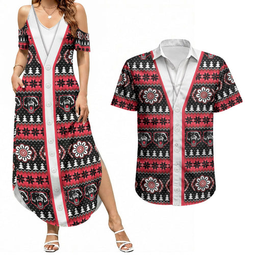 Perth Bears Rugby Christmas Couples Matching Summer Maxi Dress and Hawaiian Shirt Aboriginal Seamless Cardigan Inspired