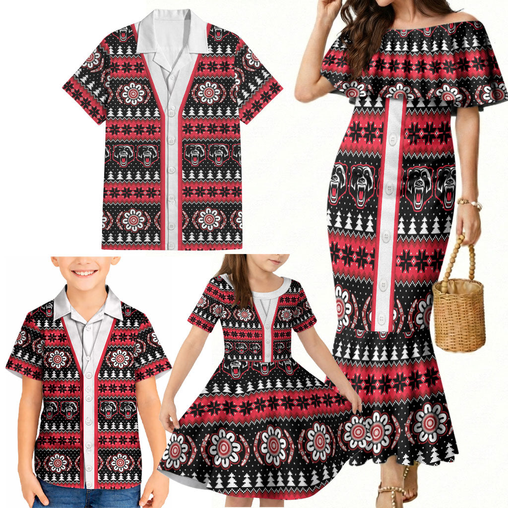 Perth Bears Rugby Christmas Family Matching Mermaid Dress and Hawaiian Shirt Aboriginal Seamless Cardigan Inspired