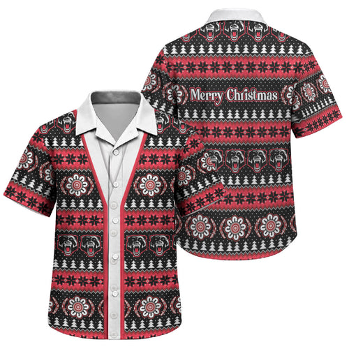 Perth Bears Rugby Christmas Family Matching Off The Shoulder Long Sleeve Dress and Hawaiian Shirt Aboriginal Seamless Cardigan Inspired