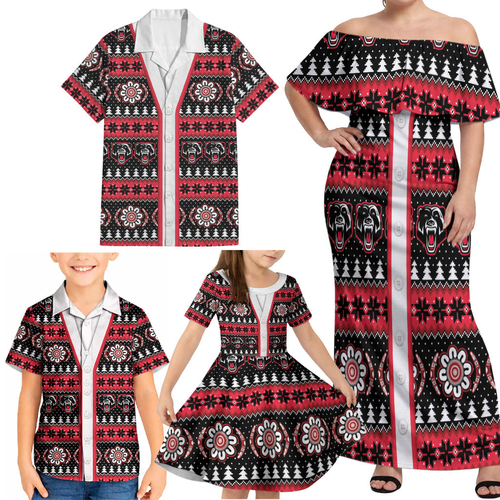 Perth Bears Rugby Christmas Family Matching Off Shoulder Maxi Dress and Hawaiian Shirt Aboriginal Seamless Cardigan Inspired