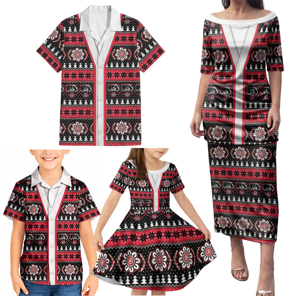Perth Bears Rugby Christmas Family Matching Puletasi and Hawaiian Shirt Aboriginal Seamless Cardigan Inspired