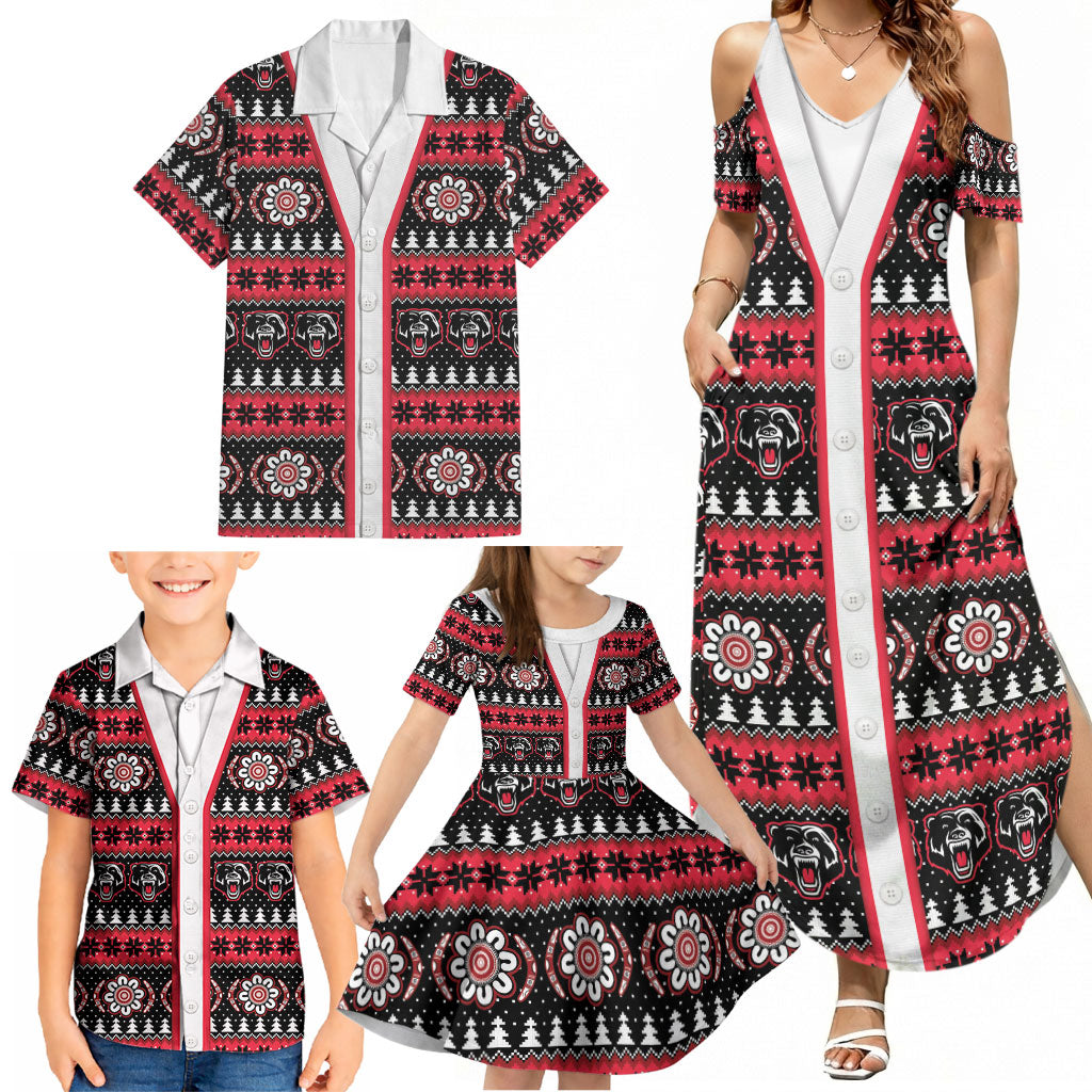 Perth Bears Rugby Christmas Family Matching Summer Maxi Dress and Hawaiian Shirt Aboriginal Seamless Cardigan Inspired