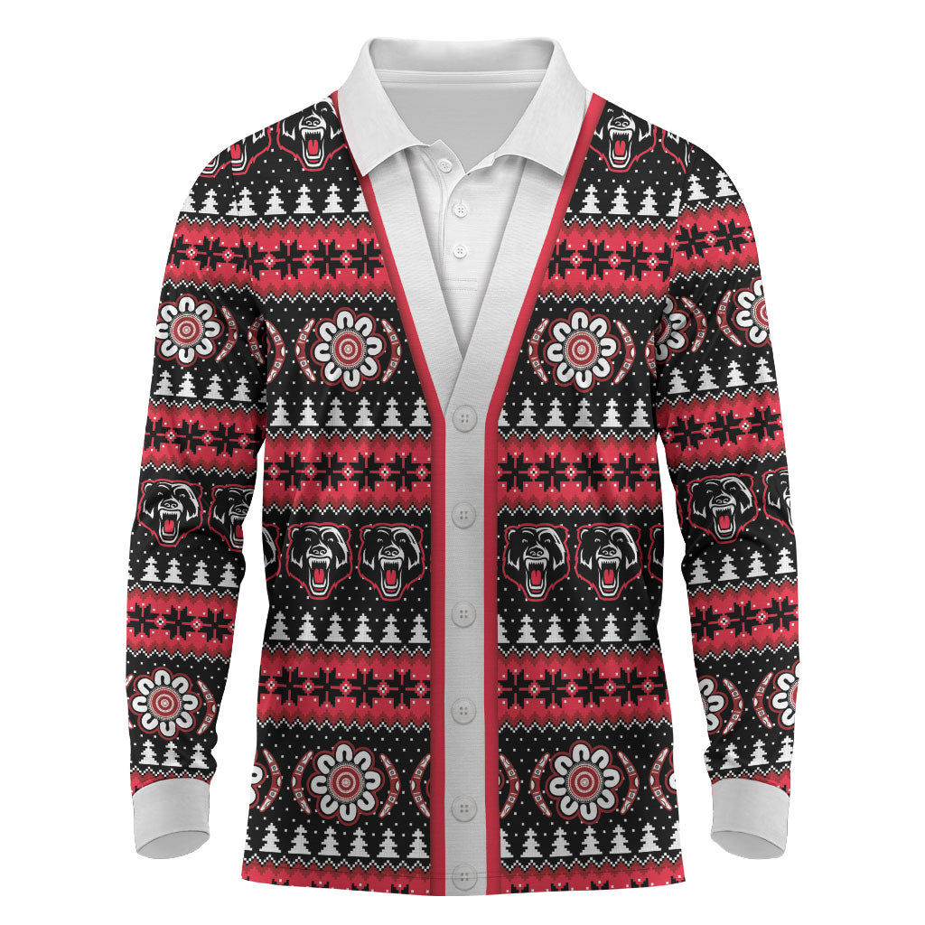 Perth Bears Rugby Christmas Long Sleeve Polo Shirt Aboriginal Seamless Cardigan Inspired