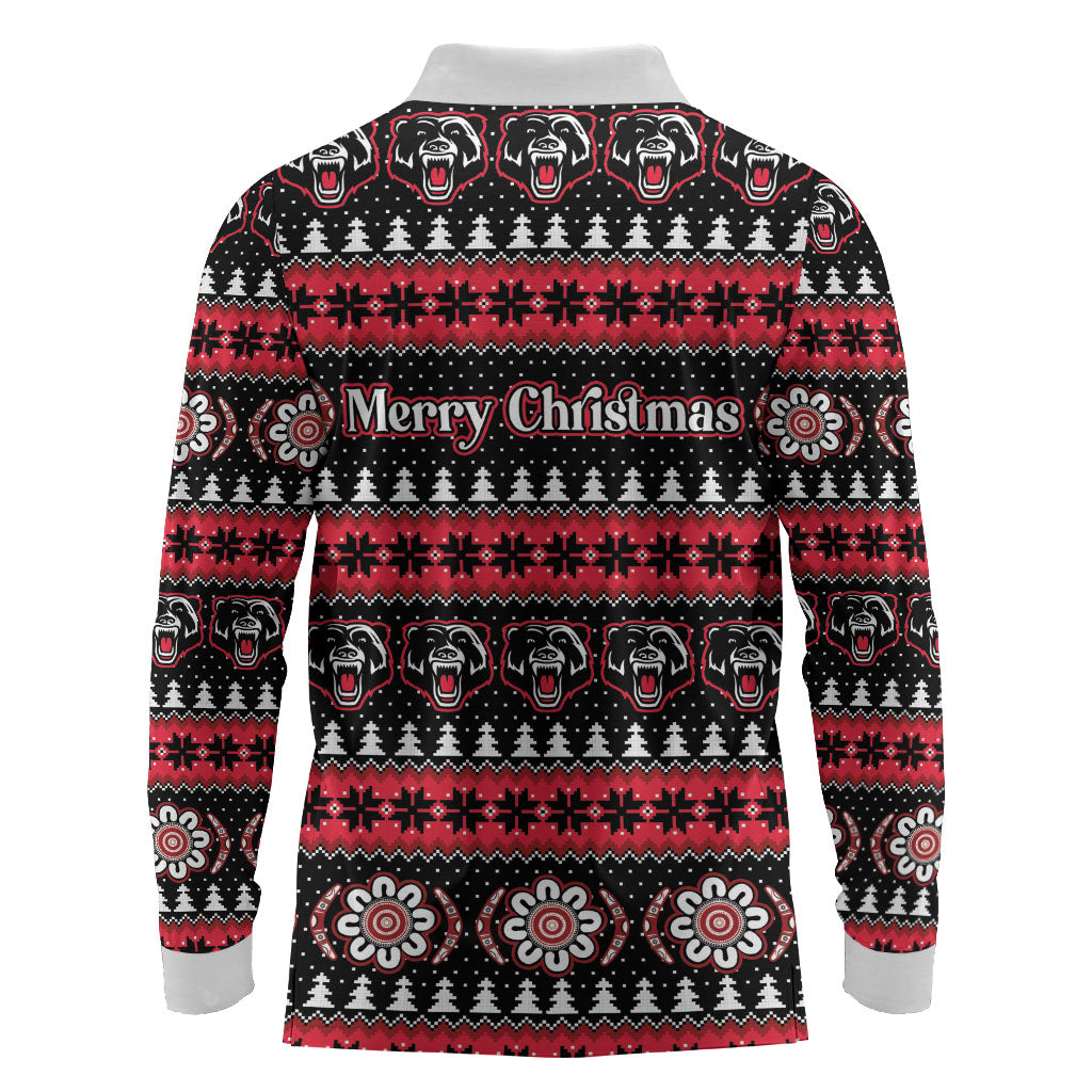 Perth Bears Rugby Christmas Long Sleeve Polo Shirt Aboriginal Seamless Cardigan Inspired