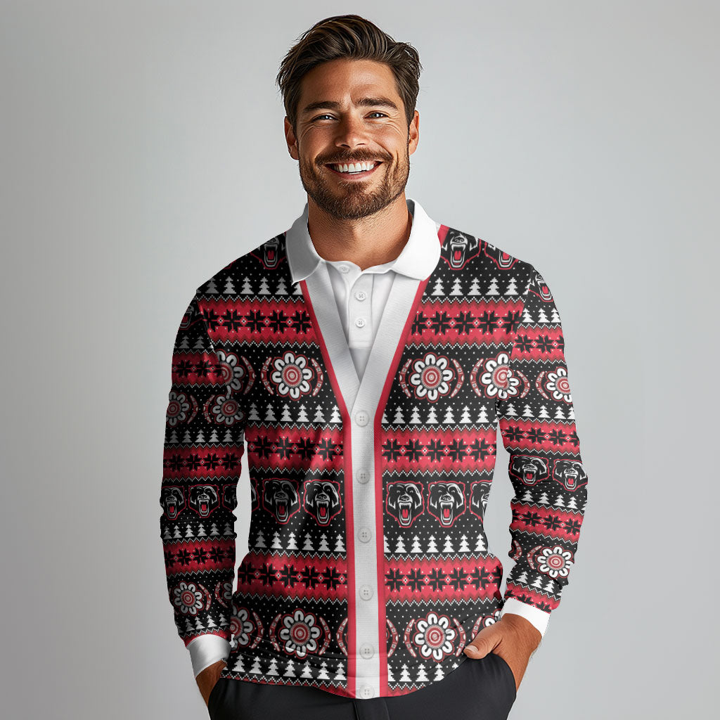 Perth Bears Rugby Christmas Long Sleeve Polo Shirt Aboriginal Seamless Cardigan Inspired