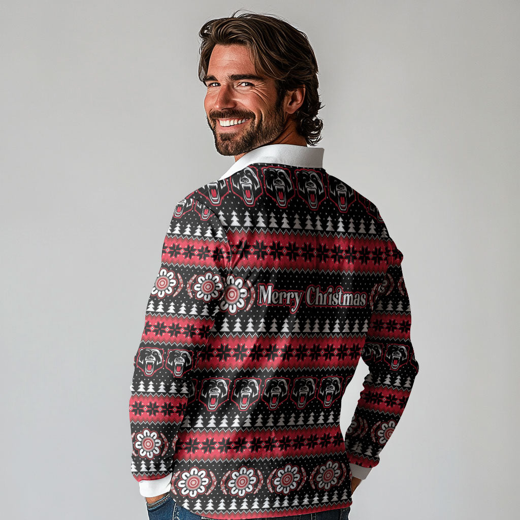 Perth Bears Rugby Christmas Long Sleeve Polo Shirt Aboriginal Seamless Cardigan Inspired