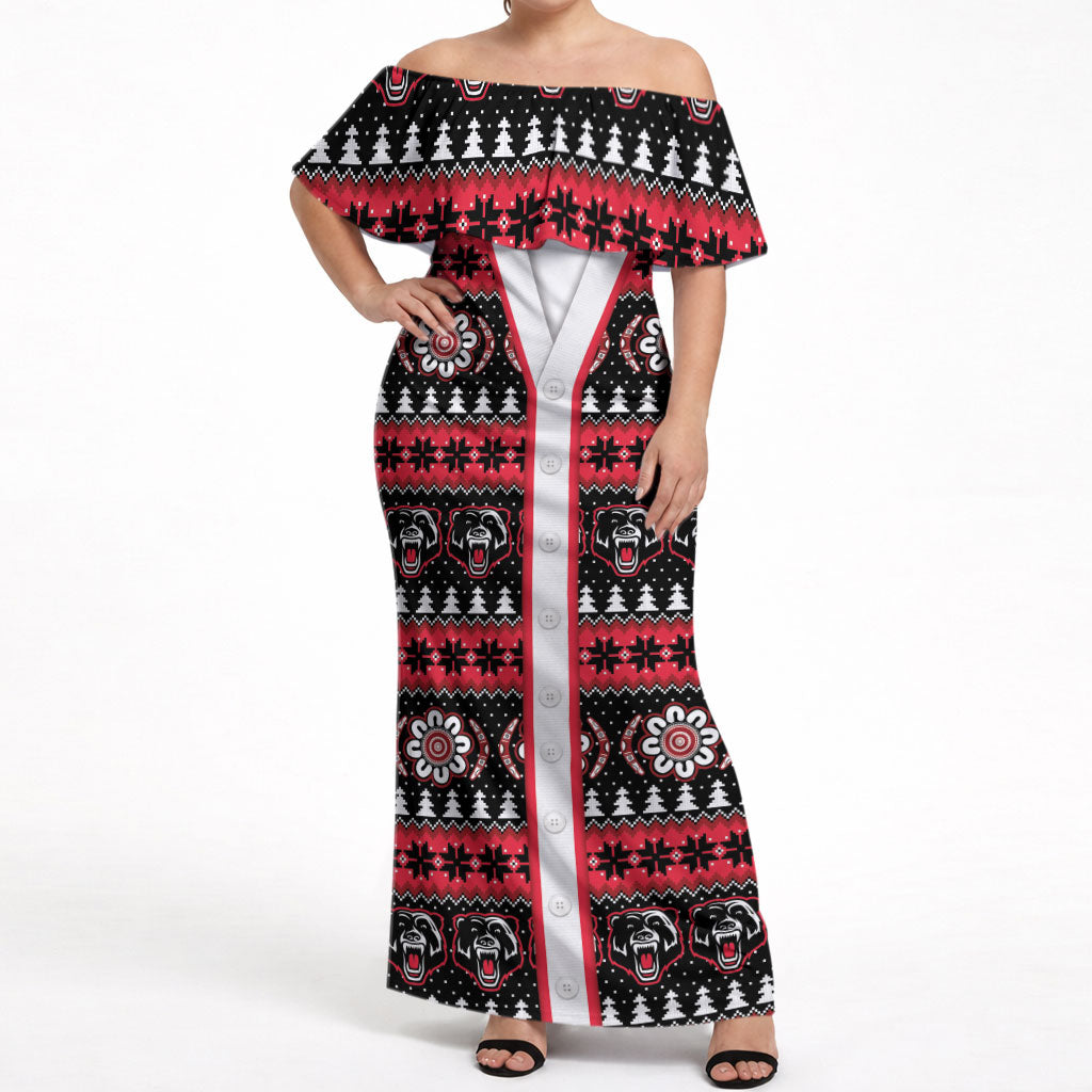 Perth Bears Rugby Christmas Off Shoulder Maxi Dress Aboriginal Seamless Cardigan Inspired
