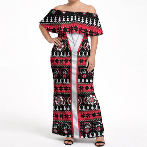 Perth Bears Rugby Christmas Off Shoulder Maxi Dress Aboriginal Seamless Cardigan Inspired