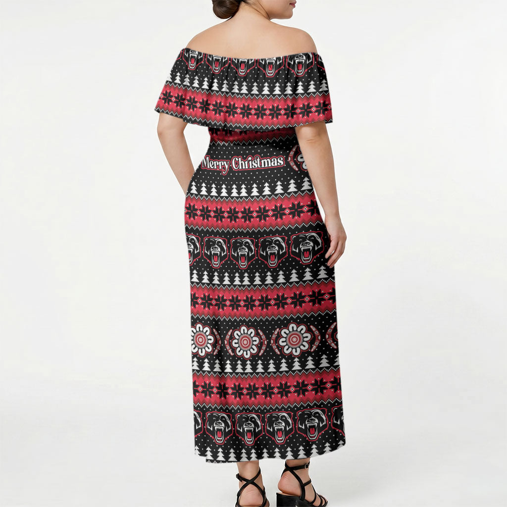Perth Bears Rugby Christmas Off Shoulder Maxi Dress Aboriginal Seamless Cardigan Inspired