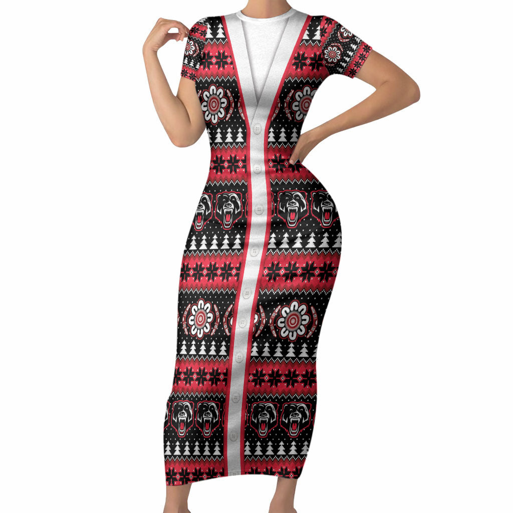 Perth Bears Rugby Christmas Short Sleeve Bodycon Dress Aboriginal Seamless Cardigan Inspired