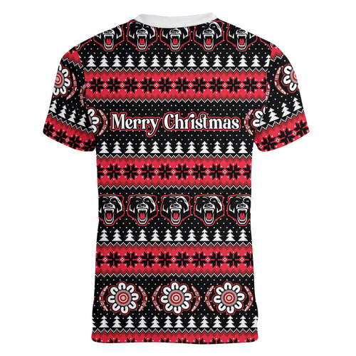 Perth Bears Rugby Christmas Women V-Neck T-Shirt Aboriginal Seamless Cardigan Inspired