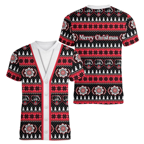 Perth Bears Rugby Christmas Women V-Neck T-Shirt Aboriginal Seamless Cardigan Inspired