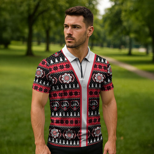 Perth Bears Rugby Christmas Zipper Polo Shirt Aboriginal Seamless Cardigan Inspired