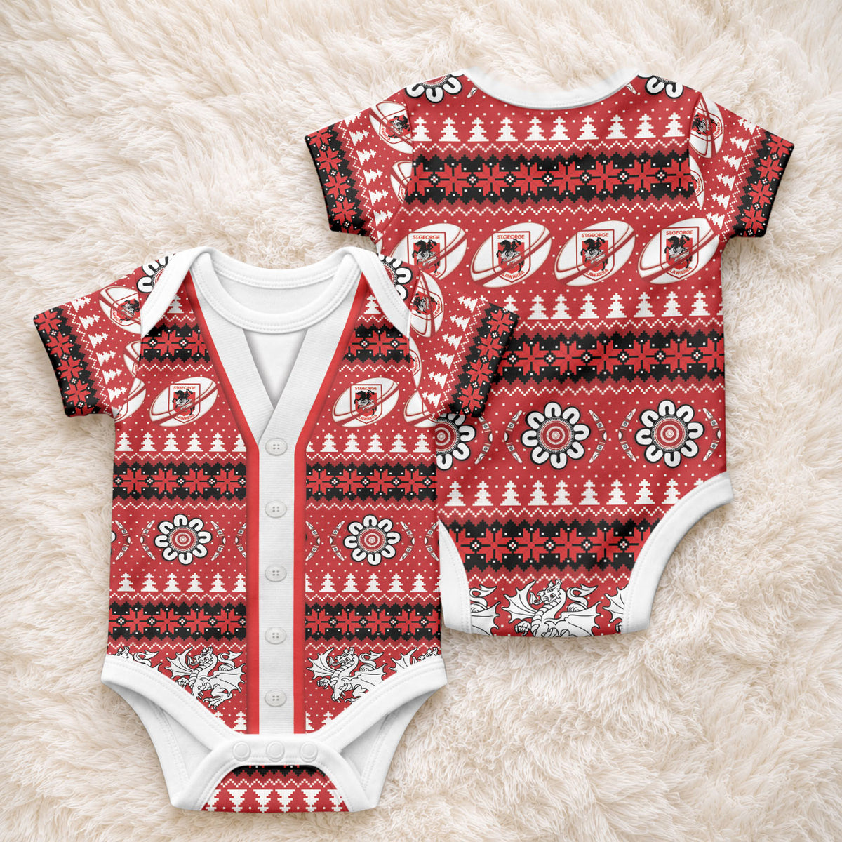 Dragons Rugby Christmas Baby Onesie Aboriginal Seamless Cardigan Inspired