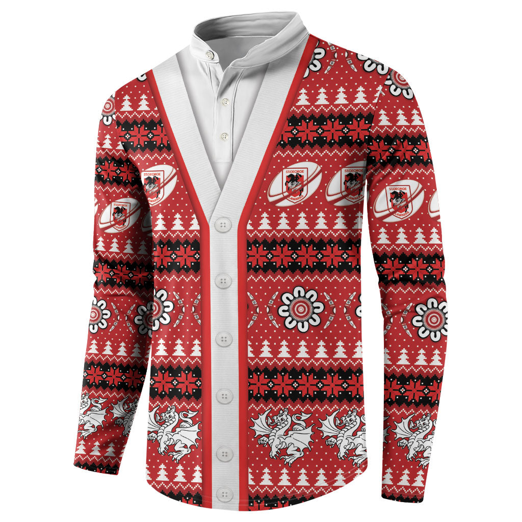 Dragons Rugby Christmas Button Sweatshirt Aboriginal Seamless Cardigan Inspired