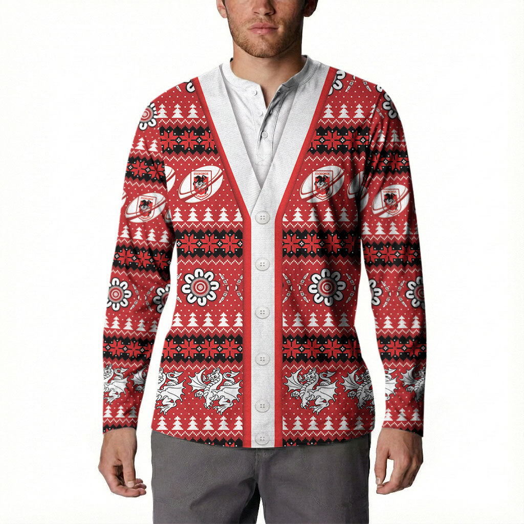 Dragons Rugby Christmas Button Sweatshirt Aboriginal Seamless Cardigan Inspired