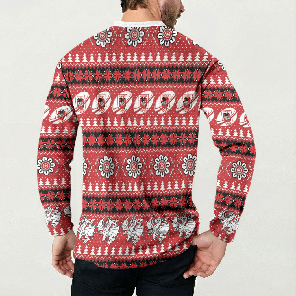 Dragons Rugby Christmas Button Sweatshirt Aboriginal Seamless Cardigan Inspired