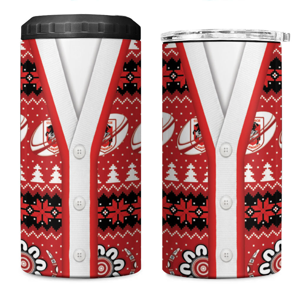 Dragons Rugby Christmas 4 in 1 Can Cooler Tumbler Aboriginal Seamless Cardigan Inspired