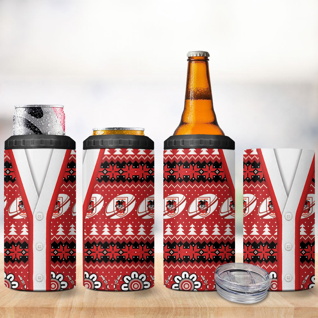 Dragons Rugby Christmas 4 in 1 Can Cooler Tumbler Aboriginal Seamless Cardigan Inspired