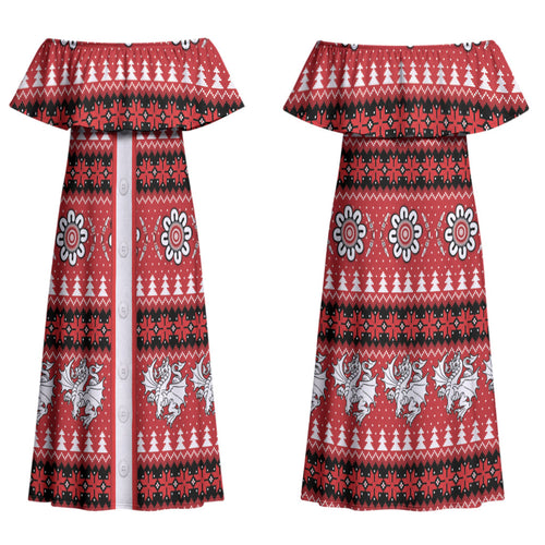 Dragons Rugby Christmas Couples Matching Off Shoulder Maxi Dress and Long Sleeve Button Shirt Aboriginal Seamless Cardigan Inspired