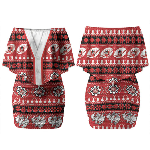 Dragons Rugby Christmas Couples Matching Off Shoulder Short Dress and Hawaiian Shirt Aboriginal Seamless Cardigan Inspired
