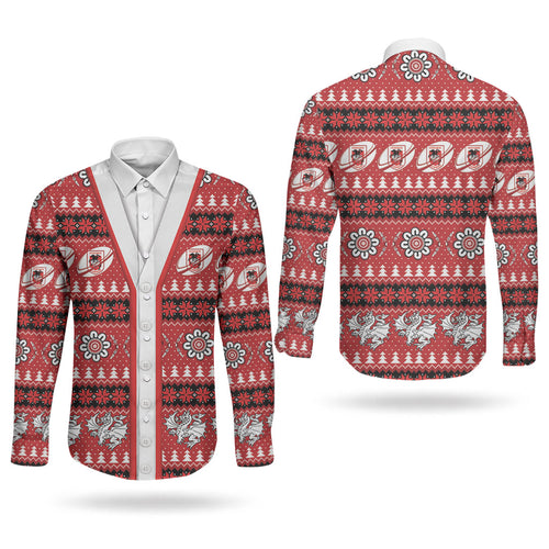 Dragons Rugby Christmas Couples Matching Off Shoulder Short Dress and Long Sleeve Button Shirt Aboriginal Seamless Cardigan Inspired