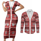 Dragons Rugby Christmas Couples Matching Short Sleeve Bodycon Dress and Long Sleeve Button Shirt Aboriginal Seamless Cardigan Inspired