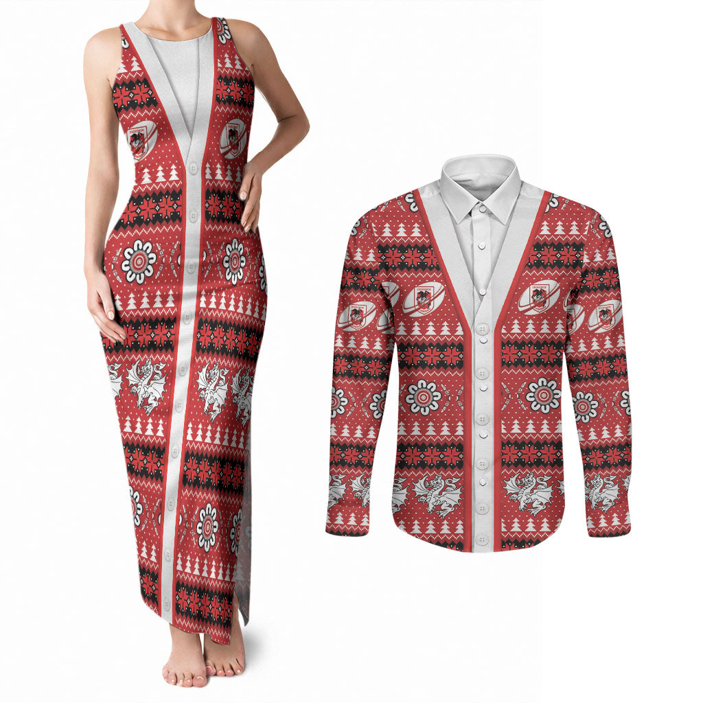 Dragons Rugby Christmas Couples Matching Tank Maxi Dress and Long Sleeve Button Shirt Aboriginal Seamless Cardigan Inspired