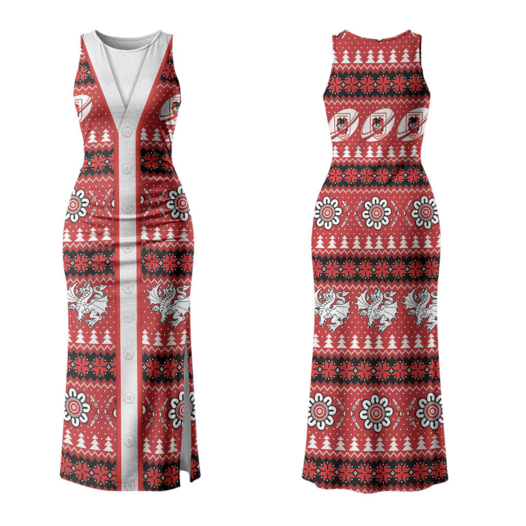 Dragons Rugby Christmas Couples Matching Tank Maxi Dress and Long Sleeve Button Shirt Aboriginal Seamless Cardigan Inspired