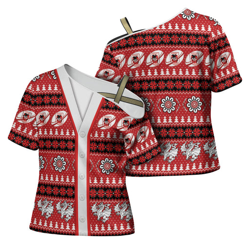 Dragons Rugby Christmas Cross Shoulder Shirt Aboriginal Seamless Cardigan Inspired