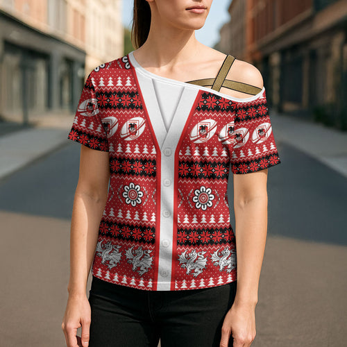 Dragons Rugby Christmas Cross Shoulder Shirt Aboriginal Seamless Cardigan Inspired