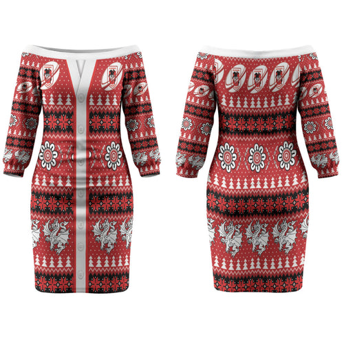 Dragons Rugby Christmas Family Matching Off The Shoulder Long Sleeve Dress and Hawaiian Shirt Aboriginal Seamless Cardigan Inspired