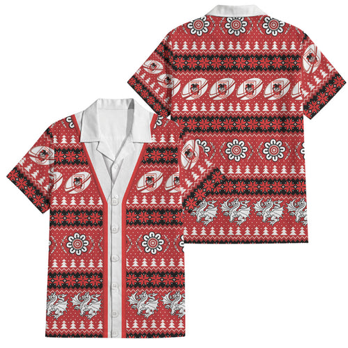 Dragons Rugby Christmas Family Matching Off The Shoulder Long Sleeve Dress and Hawaiian Shirt Aboriginal Seamless Cardigan Inspired