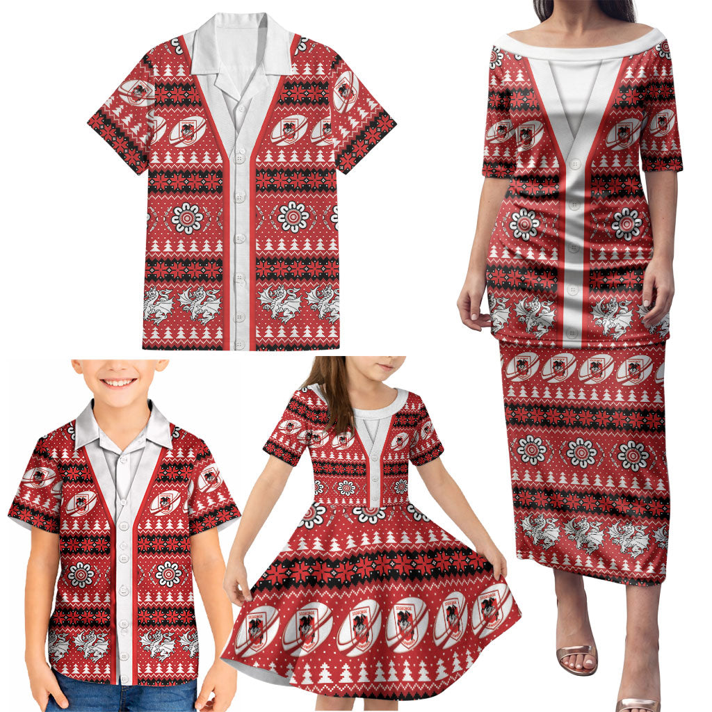Dragons Rugby Christmas Family Matching Puletasi and Hawaiian Shirt Aboriginal Seamless Cardigan Inspired