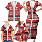 Dragons Rugby Christmas Family Matching Short Sleeve Bodycon Dress and Hawaiian Shirt Aboriginal Seamless Cardigan Inspired