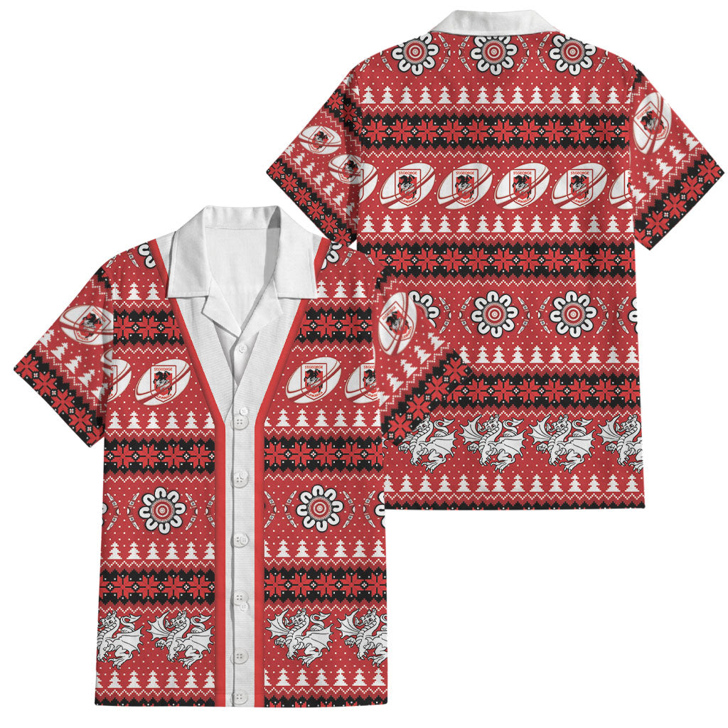 Dragons Rugby Christmas Family Matching Short Sleeve Bodycon Dress and Hawaiian Shirt Aboriginal Seamless Cardigan Inspired