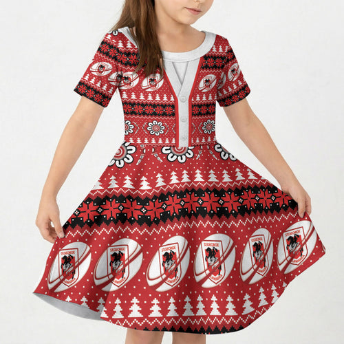 Dragons Rugby Christmas Kid Short Sleeve Dress Aboriginal Seamless Cardigan Inspired
