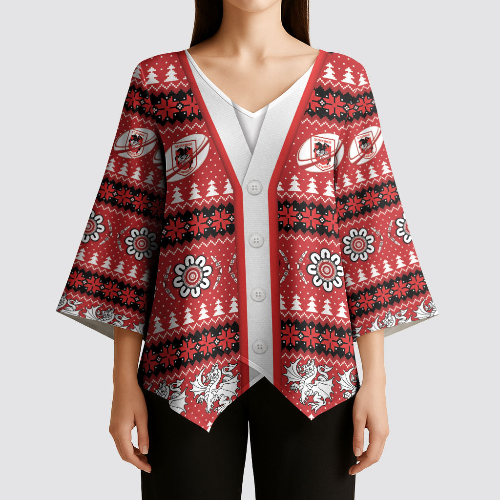 Dragons Rugby Christmas Kimono Sleeve Blouse Aboriginal Seamless Cardigan Inspired