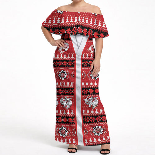 Dragons Rugby Christmas Off Shoulder Maxi Dress Aboriginal Seamless Cardigan Inspired