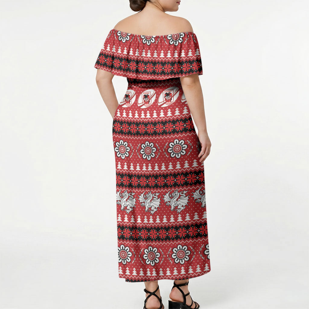 Dragons Rugby Christmas Off Shoulder Maxi Dress Aboriginal Seamless Cardigan Inspired