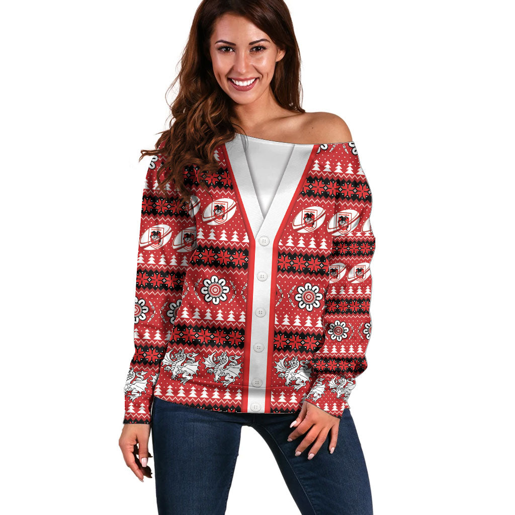 Dragons Rugby Christmas Off Shoulder Sweater Aboriginal Seamless Cardigan Inspired