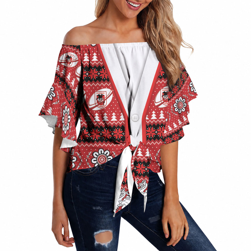 Dragons Rugby Christmas Off Shoulder Wrap Waist Top Aboriginal Seamless Cardigan Inspired