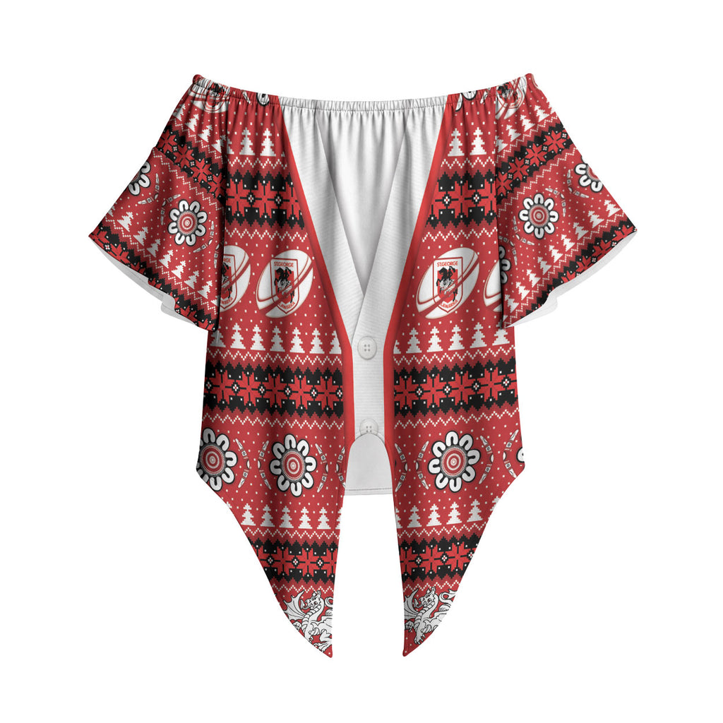 Dragons Rugby Christmas Off Shoulder Wrap Waist Top Aboriginal Seamless Cardigan Inspired