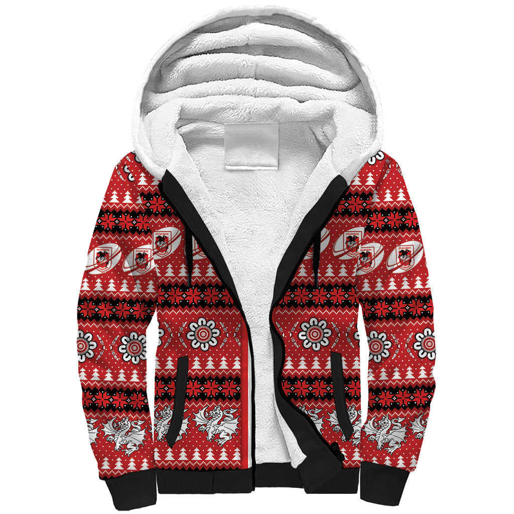 Dragons Rugby Christmas Sherpa Hoodie Aboriginal Seamless Cardigan Inspired