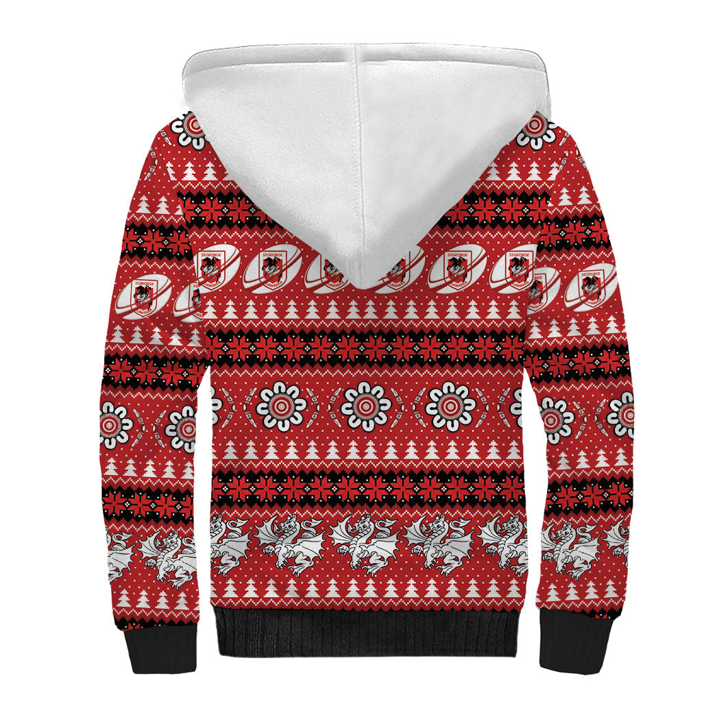 Dragons Rugby Christmas Sherpa Hoodie Aboriginal Seamless Cardigan Inspired