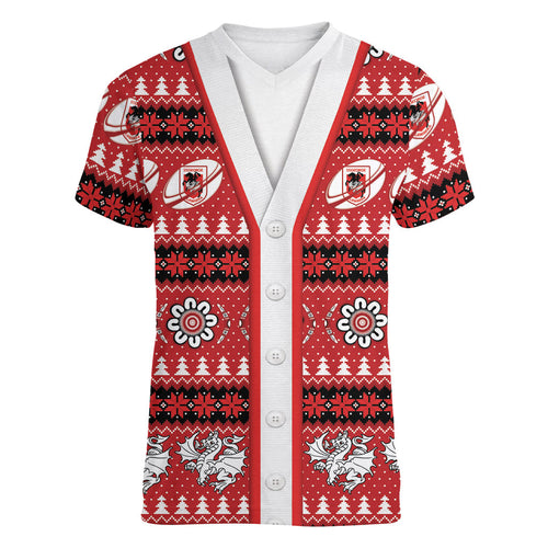 Dragons Rugby Christmas Women V-Neck T-Shirt Aboriginal Seamless Cardigan Inspired